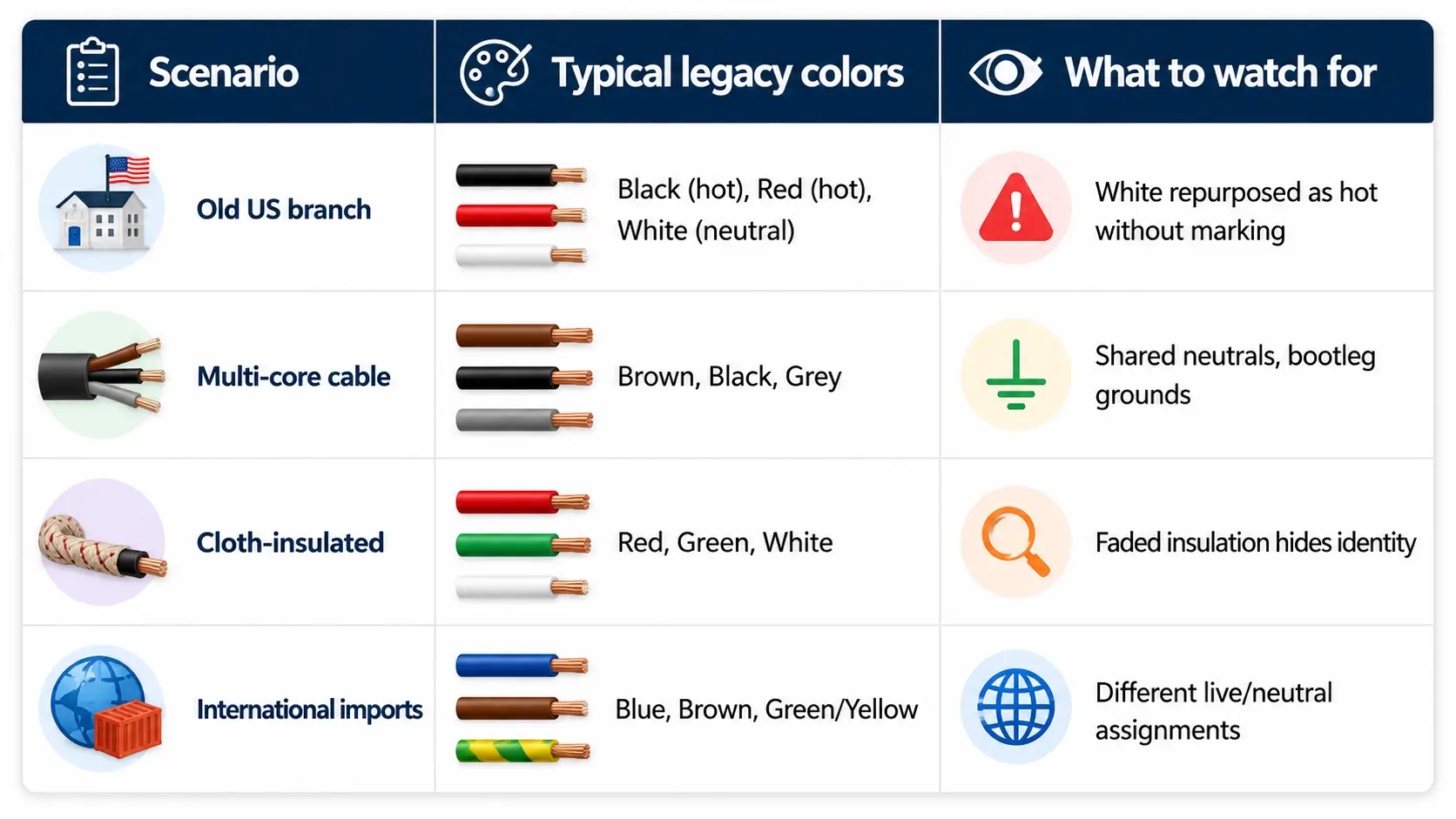 Older Wiring & Multi‑Core Cables: Colors to Watch and Why